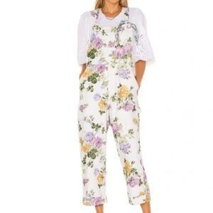Loveshack Fancy Daffy Floral Overalls Sz S Cottagecore Garden girl Feminine Boho